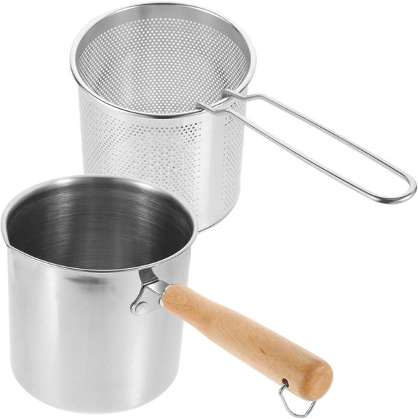 1 Set Small Stainless Steel Frying Pot Household Deep Fryer with Basket