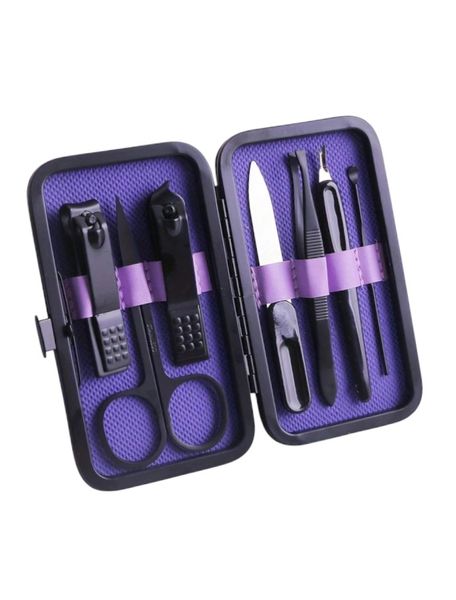Purple Stainless Steel Manicure Tool Set with Case - 7 Piece