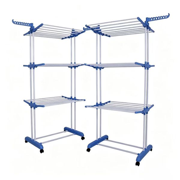 2 pieces Clothes Drying Rack 4 Tier Adjustable Laundry Rack-Blue