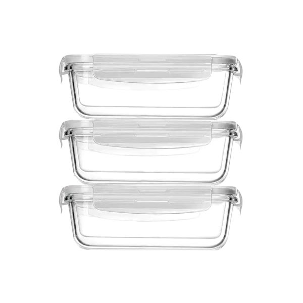 Storage Containers Set Of 3 Rectangle Glass