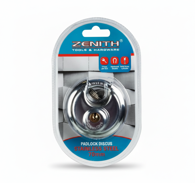 Zenith 70mm Stainless Steel Discus Padlock for Gates and Sheds
