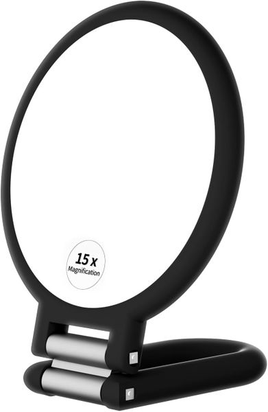 15x Handheld Double-Sided Folding Travel Mirror, Adjustable Pedestal Vanity