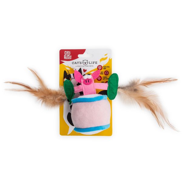 Cat Toy Funny Pig w/ Feather Pink