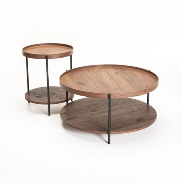 Novafurn Kemo Contemporary Nested Side &amp; Coffee Table - Walnut
