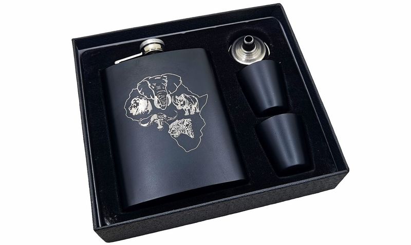 BIG five Animal Gift Flask Set with Shot Glasses