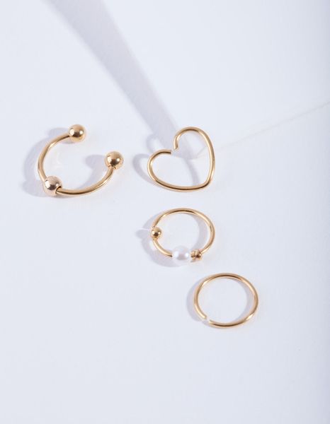 Lovisa Gold Heart Ring Earring 4-Pack