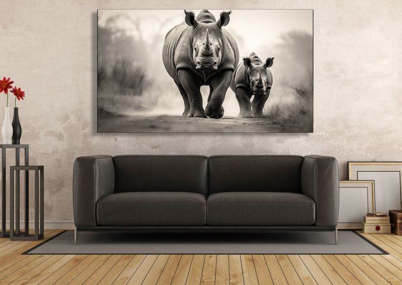 Canvas Wall Art - Rhino Family Stroll Abstract - IM1063