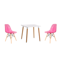 Transparent Color Wooden Leg Chair and Square Table Set
