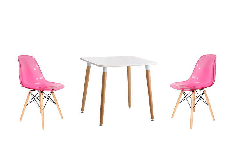 Transparent Color Wooden Leg Chair and Square Table Set
