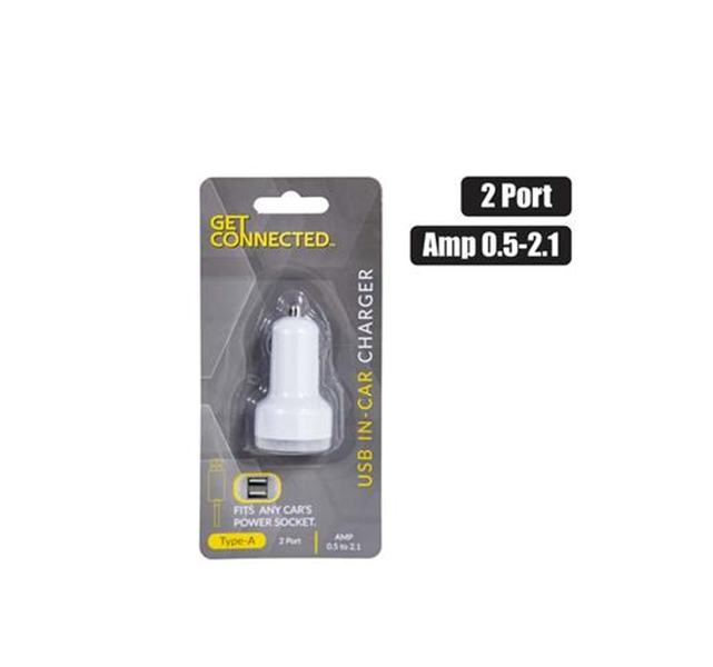 Get Connected - USB 2 Port In Car Charger 2.1A x 2