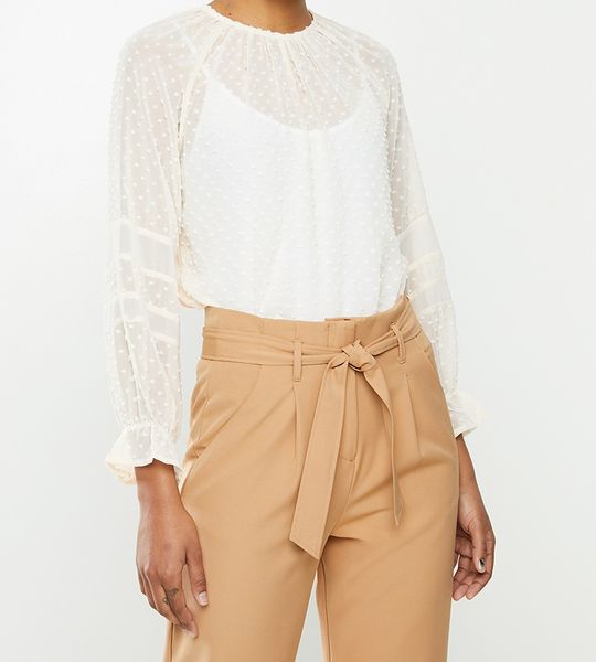 Women's edit Lace inset blouse - beige