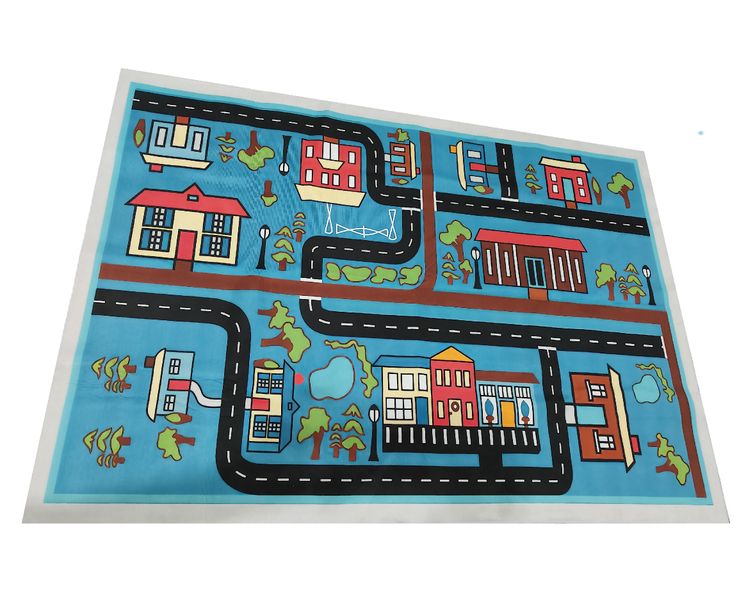 Large Bright Colored Rug of Roadway &amp; Houses for Kids - 160cm x 230cm