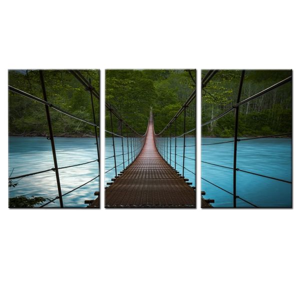 ALPHA 2024 Set of 3 Medium Canvas wall art deco-Bridge in the deep forest