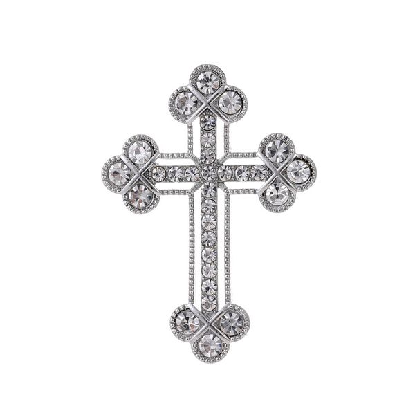 Fashion Vintage Crucifix white Rhinestone Cross Brooch for Men Scarf Brooch