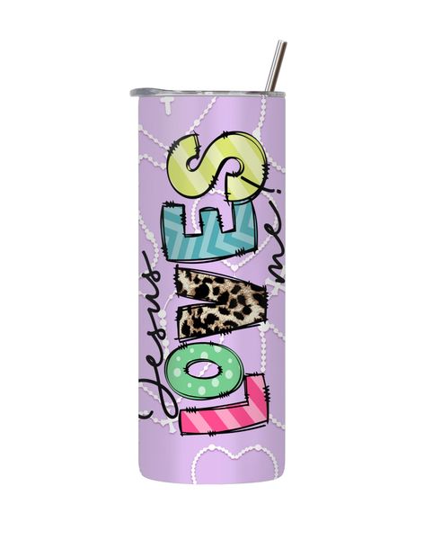 Loves Me 20 Oz Straight Skinny Tumbler Trendy Easter Graphic Present 082