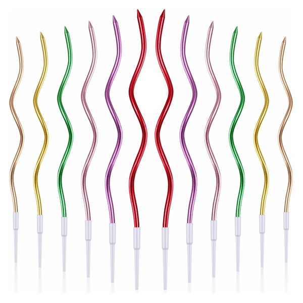 Twisty Spiral Mult Color Birthday Candles - 12-piece - Metallic Colours