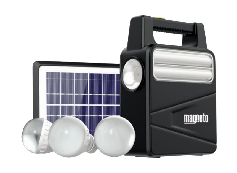 Magneto Solar Powered Rechargeable Home Lighting System - Black