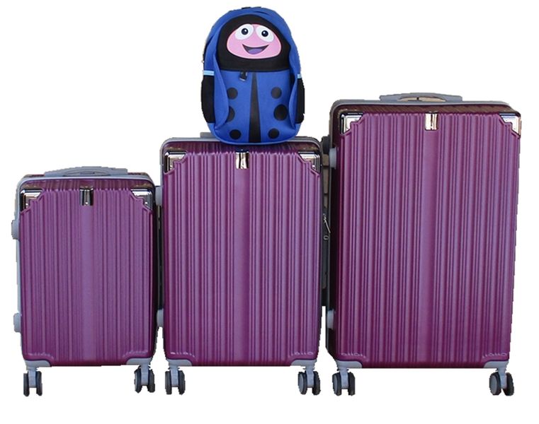 Purple 3-PCS ABS Luggage Set with Spinner Wheels+Blue Ladybug Kids Backpack