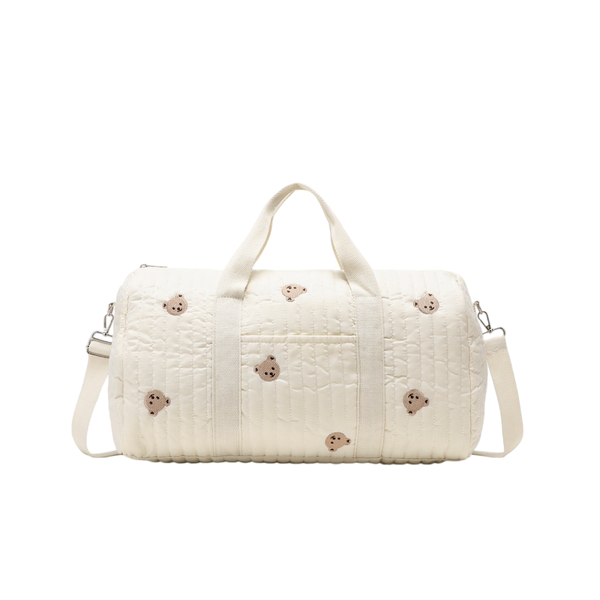 Quilted Travel Duffle Bag Large Capacity Bear Embroidery Weekend Bag