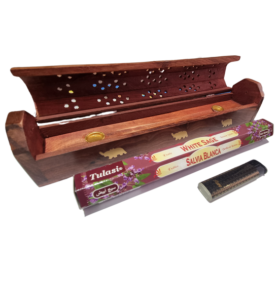Wooden Incense Box Combo Starter Kit - White Sage