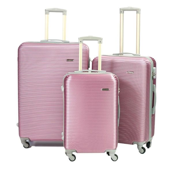 Pink Metallic 3-Piece ABS Luggage Set - Spinner Wheels/Secure Lock