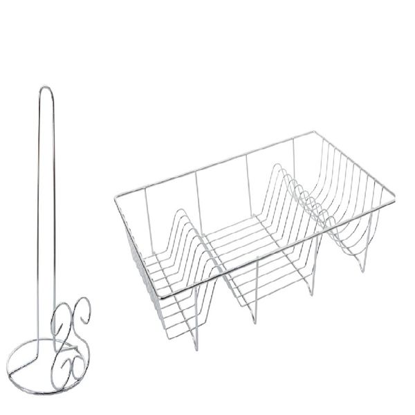 Chrome Plated Paper Towel Holder Flower + Dish Rack 47x29x10cm