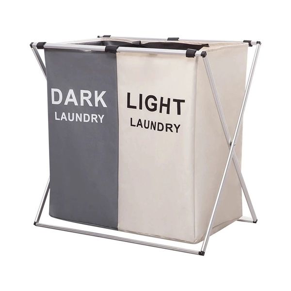 2 Compartment Laundry Hamper Collapsible Aluminium Basket