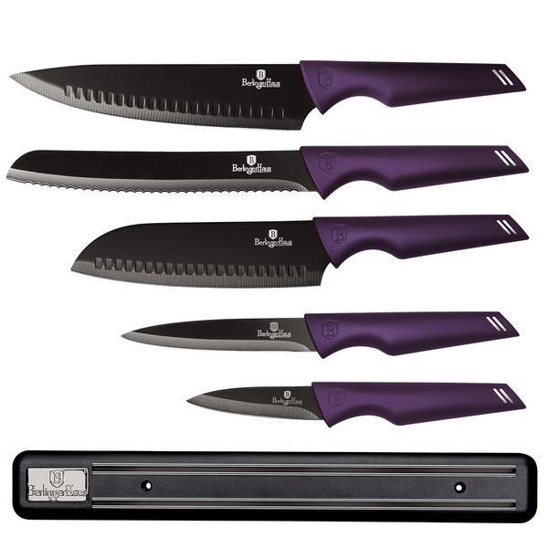 Berlinger Haus Non-Stick Knife Set with Magnetic Hanger - 6-Piece - Purple