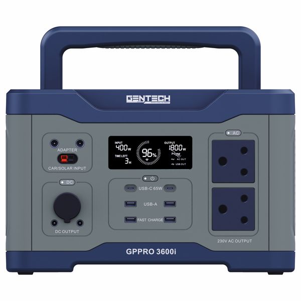 Gentech GPPRO3600i Portable Power Station (1800W) - Grey/Blue