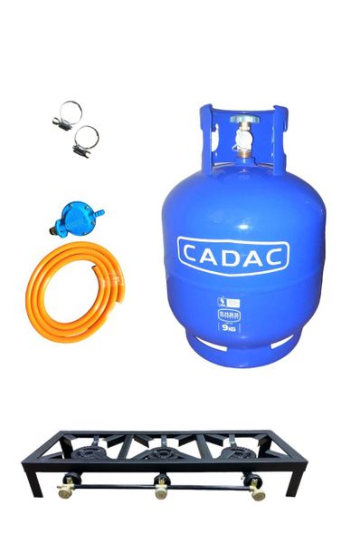 3 Plate Gas Burner, 4 Legged with Regulator Set and Cadac gas cylinder 9kg