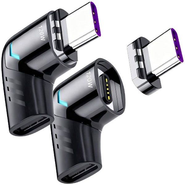2-Pack USB-C Magnetic Adapter, PD 120W Right Angle, 480Mbps Data Transfer