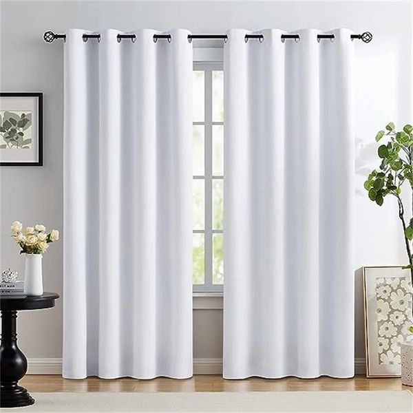 High Quality 100% Blackout Readymade Durable Linen Eyelet Curtain - White