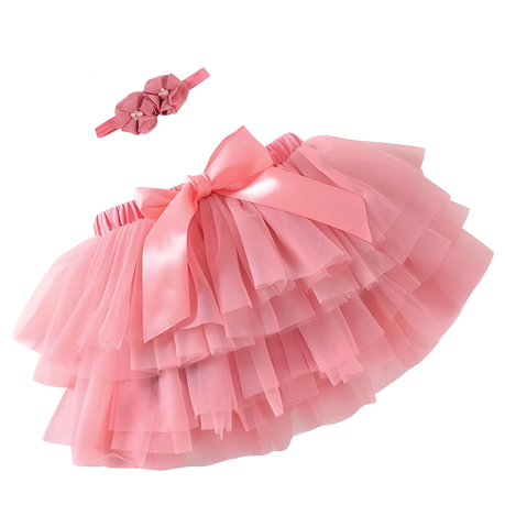 Baby Girls Tutu Skirt with Diaper Cover Flower Headband Set Tulle Bloomers Image