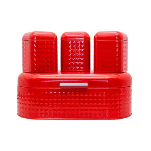 Yas - Bread Bin with 3 Piece Canister Set - Red