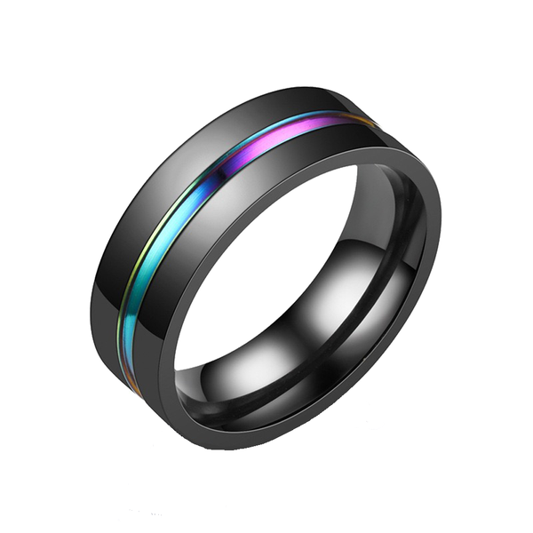 Men's Black and Color Stripe Ring Size 6 (RG-007-6)