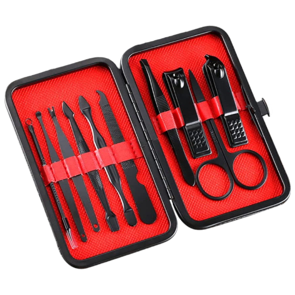 10 Piece Manicure Tool Set With Cuticle Nippers And Cutter Kit - Black &amp; Red