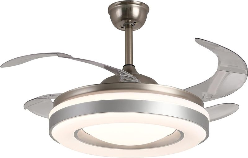 2 in 1 Silver Retractable Blades Ceiling Fan with Lights - EMS