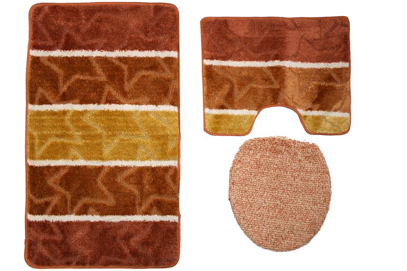 60x100cm 3 Piece Striped Non-Slip Turkish Toilet Mat &amp; Cover Set P/O/G
