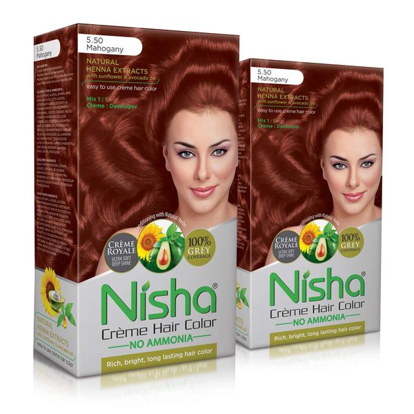 Nisha Creme Hair Colour Pack Brush and Conditioner Mahogany 5.5 - 2 Pack