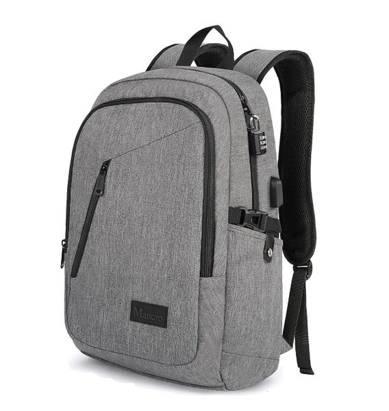 Mancro Travel Laptop Bag - with USB Charging Port - Grey