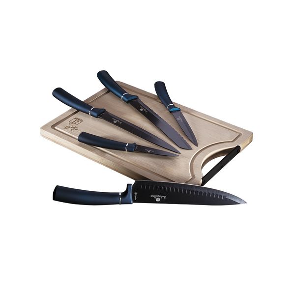 Berlinger Haus 6 Piece Knife Set with Bamboo Cutting Board Aquamarine