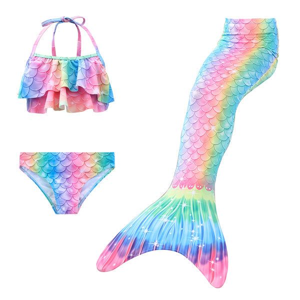 Iconix 3 Piece Kids Rainbow Tones Mermaid Bikini | KH07
