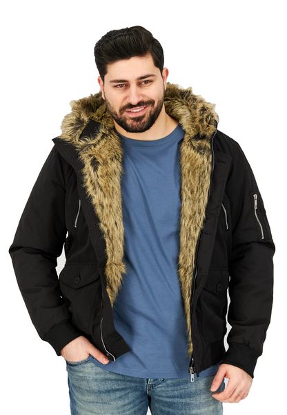 Brave Soul Men's Solid Parka Jacket - Black