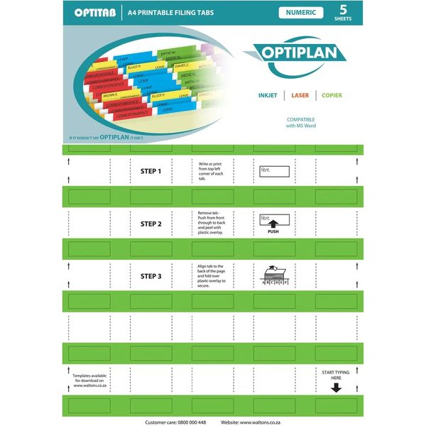 Optiplan Opti Tabs Numeric A4 (Pack 200) Green X image