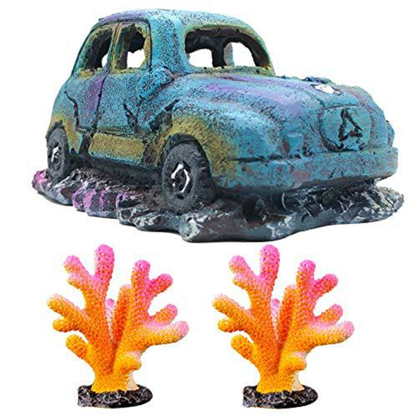 ABTOR Three-Piece Automotive Coral Ornament Set, Decorative Resin Houses