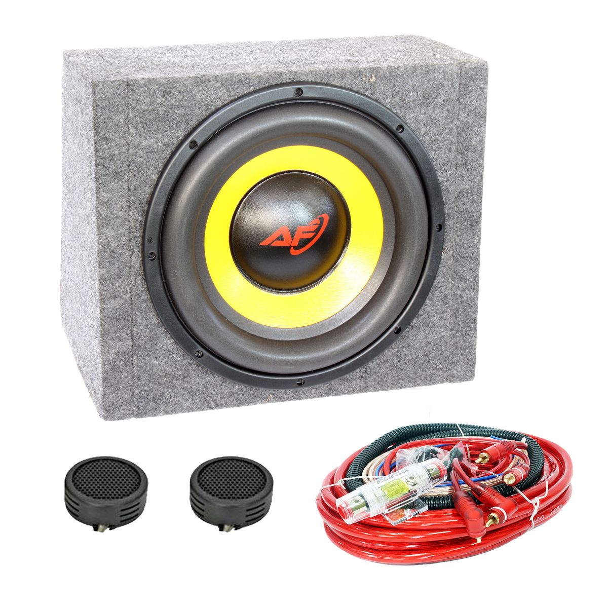 AudioFusion Subwoofer, Tweeter & 4gauge Wiring Kit & Enclosure Combo