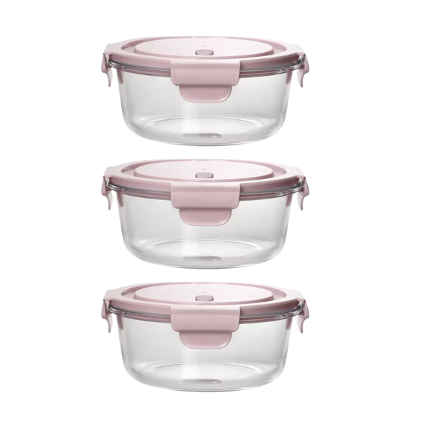950ml Leak-Proof Glass Round Food Containers - 3 Pack Mix