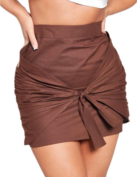 I Saw It First Ladies - Brown Tie Front Mini Skirt