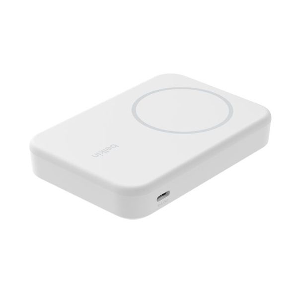 Belkin BoostCharge Pro 8,000mAh Wireless Power Bank Qi2 + Built-in Pop-up Kickstand - White
