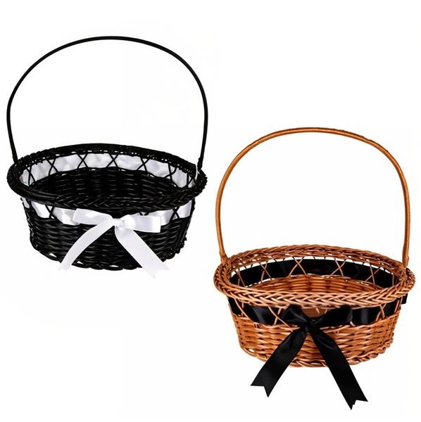 Plastic Woven Easter Egg Basket with Handle - 25cm - Set of 2